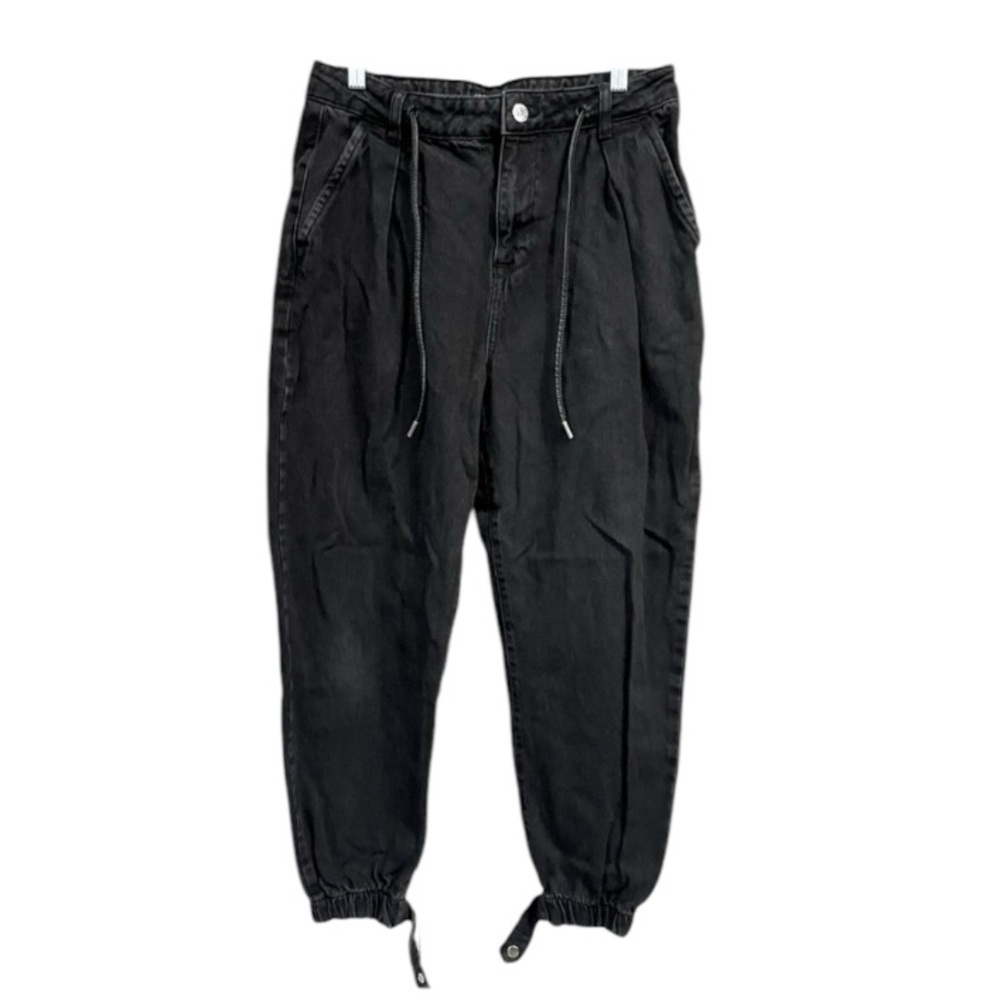 Zara Black Ankle-Cropped Drawstring Jeans